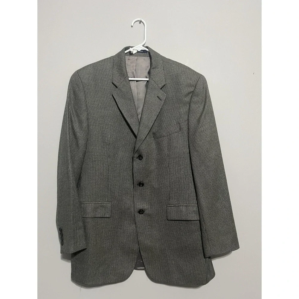Vintage Canada CHAPS RALPH‎ LAUREN Silk Wool Houndstooth Blazer Jacket Suit 42L